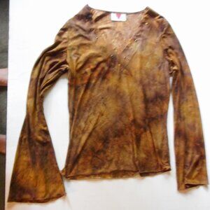 V neck +faux suede Blouse  brown-fade with rivets and rhinestones Boho cowboy